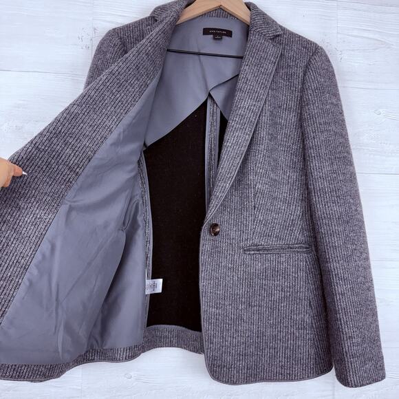 Ann Taylor Hutton Blazer Size 4 Gray Brushed Wool Ribbed Knit Classic Chic - Picture 6 of 16